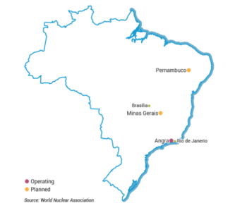 Centrales Nucleares en operación y central proyectada en Brasil